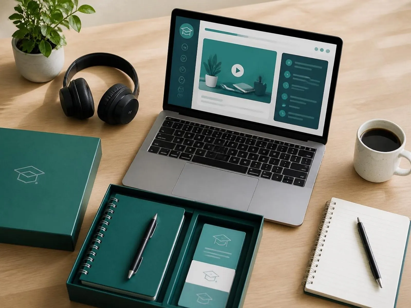 Kit de formation en ligne : ordinateur, casque et carnet