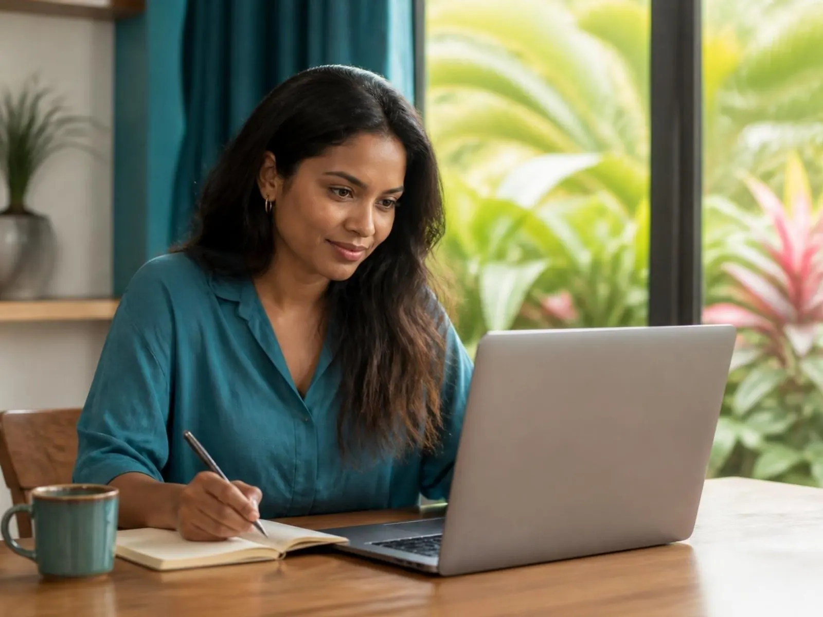 Professionnelle suivant une formation IA en ligne depuis chez elle